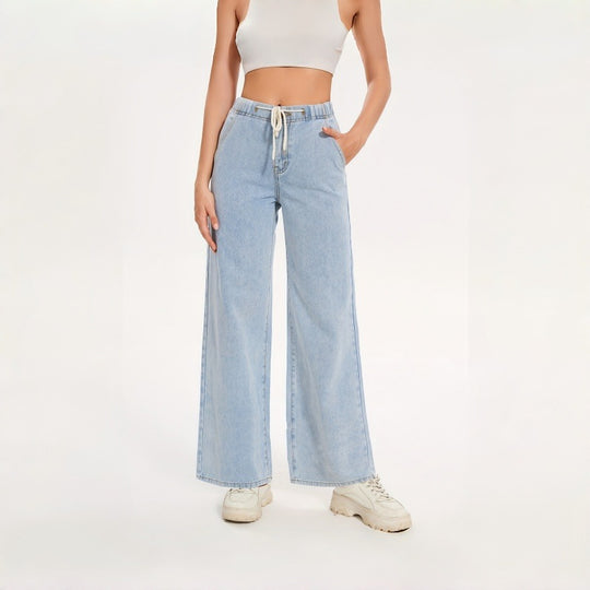 Damen Weite Jeans mit elastischem Bund und lässigem Schnitt EB