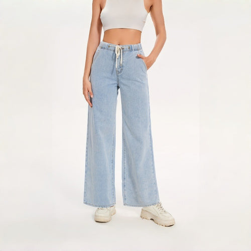 Damen Weite Jeans mit elastischem Bund und lässigem Schnitt EB
