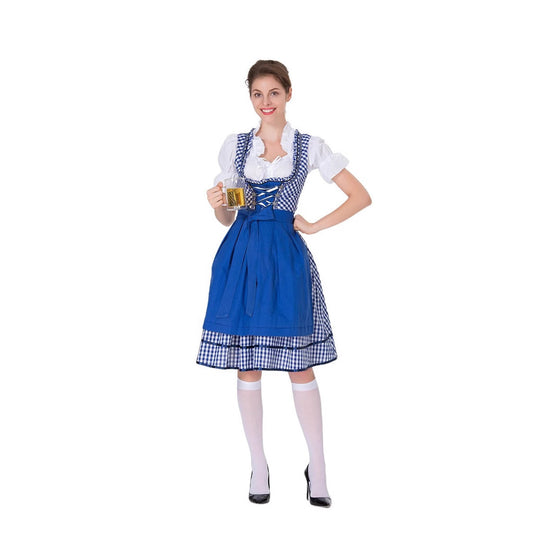 Damen Trachtenkleid mit traditionellen Karomuster und eleganten Rüschen EB