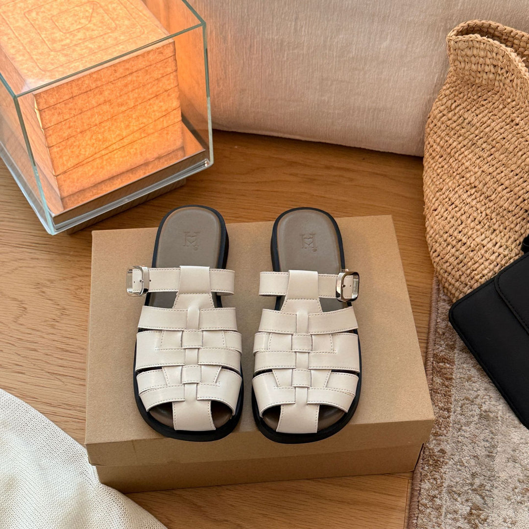 Damen modische Riemensandalen mit geflochtenem Design und verstellbarem Riemen EB