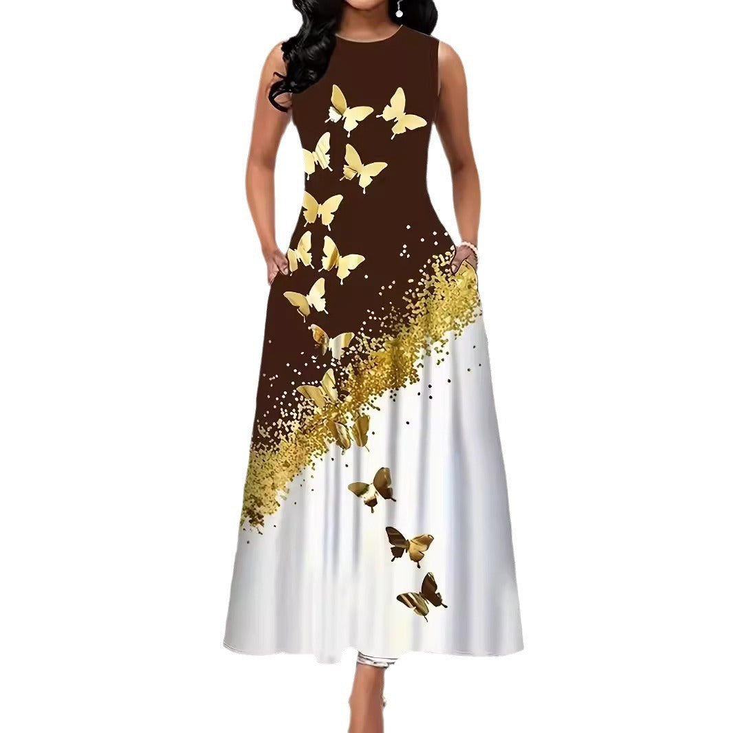 Damen Maxikleid mit elegantem Schmetterlingsdesign und praktischen Taschen EB