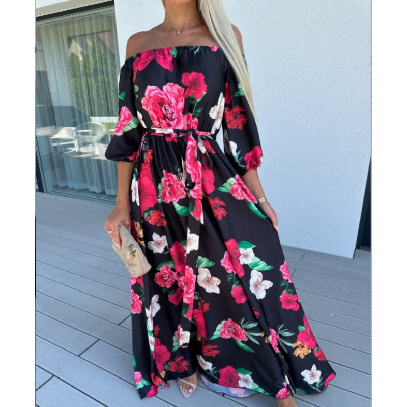 Damen Maxikleid mit off-shoulder Design und voluminösen Ärmeln EB