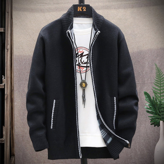 Herren Strickjacke mit Stehkragen und Taschen EB