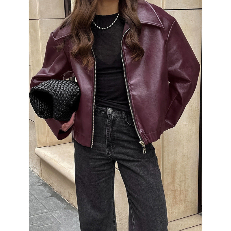 Damen Kunstlederjacke mit Oversized-Schnitt und klassischem Kragen EB