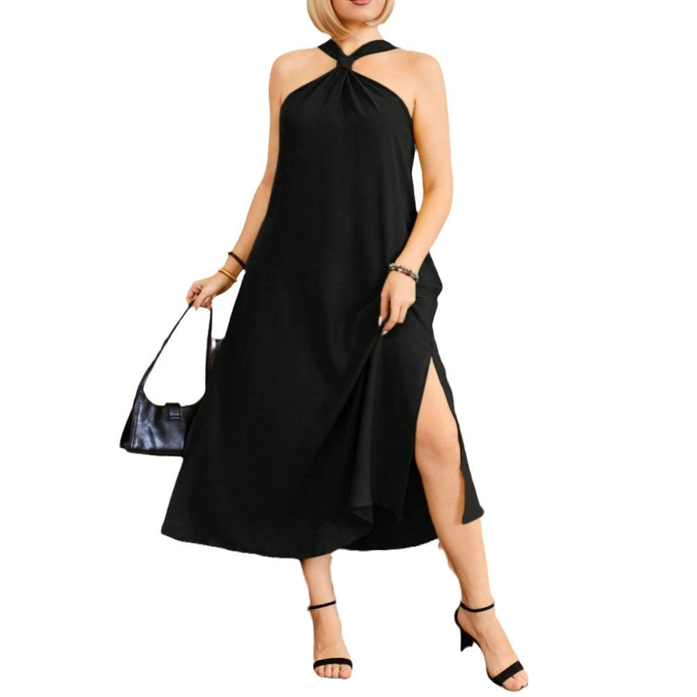 Damen Maxikleid mit elegantem Schlitz und knotenförmigem Halssaum EB