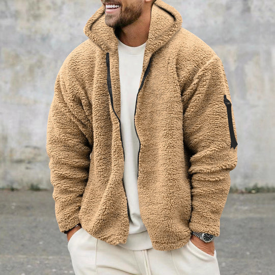 Herren Kuschelige Fleecejacke mit Kapuze und praktischen Reißverschlusstaschen EB