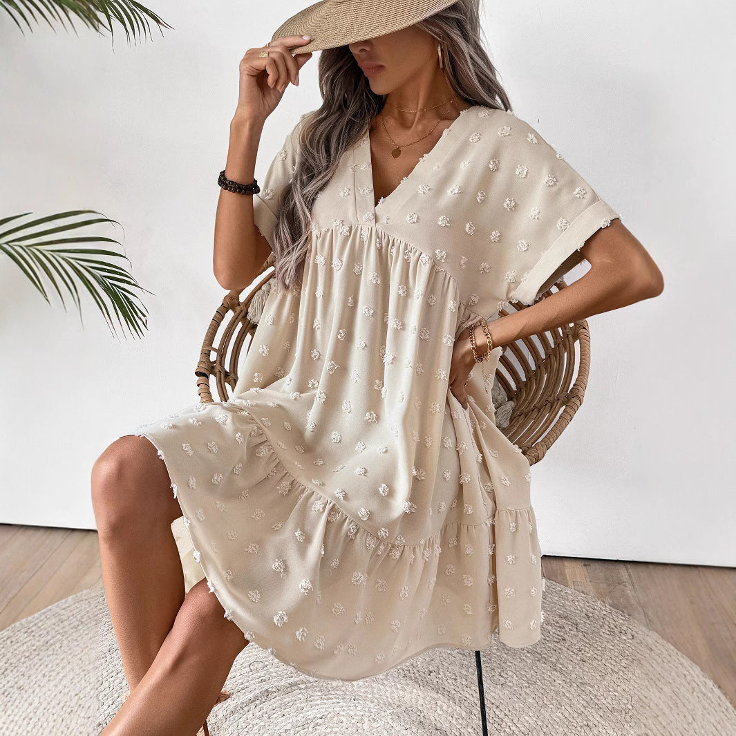 Damen Verspieltes Sommerkleid mit V-Ausschnitt und Rüschensaum EB