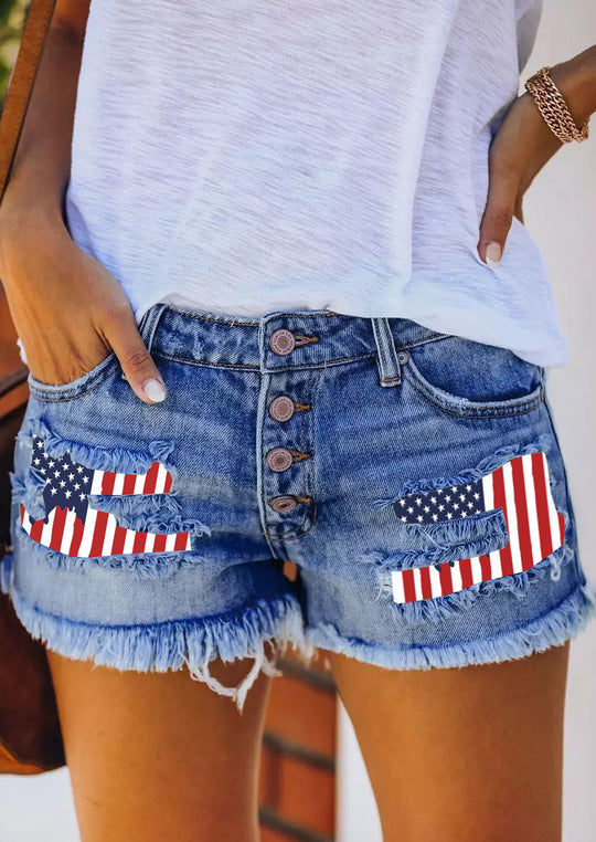 Damen Jeansshorts im trendy Vintage-Stil mit amerikanischem Motiv EB