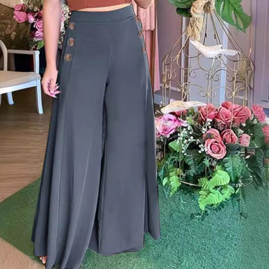 Damen weite Culotte-Hose mit stilvollen Knöpfen EB