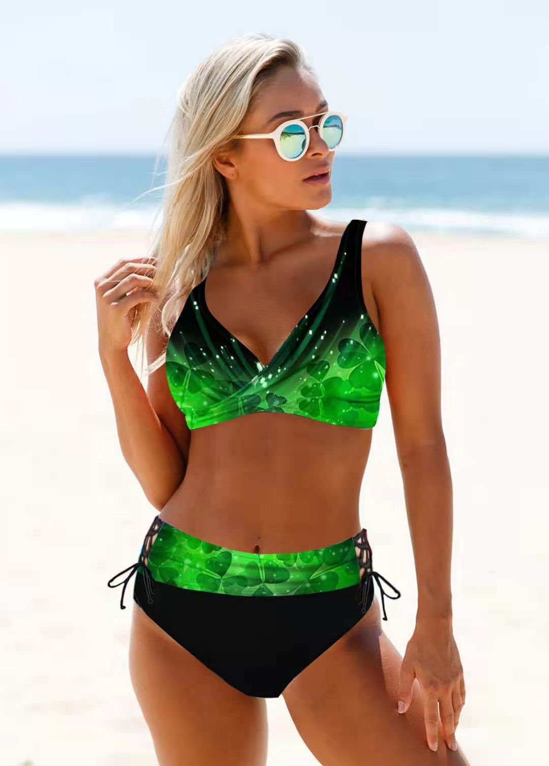 Damen Sportliches Bikini-Set mit verstellbaren Trägern und modischem Farbdesign EB