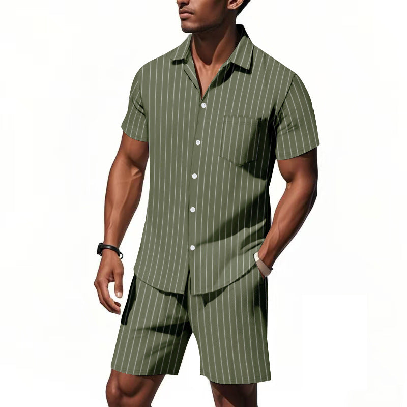 Herren Kurzarm-Pyjama-Set mit dezentem Streifenmuster und praktischer Brusttasche EB