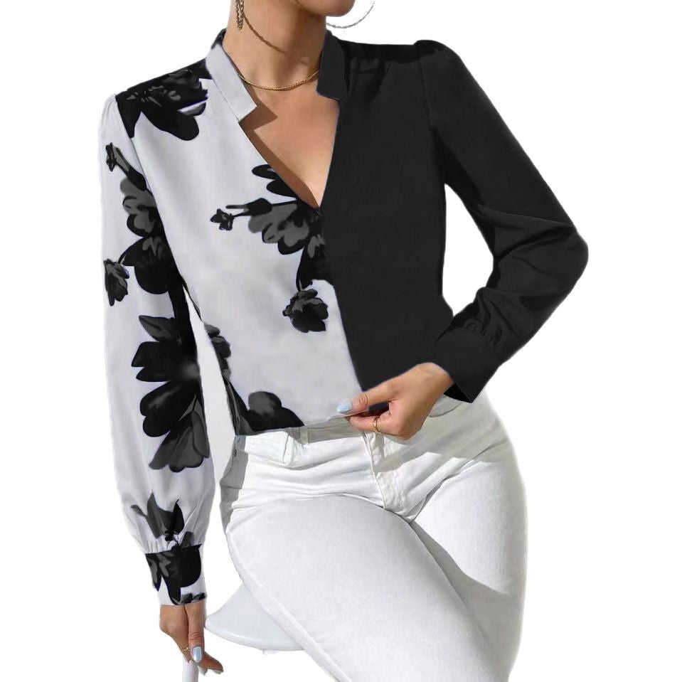 Damen Bluse mit einzigartigem floralen Muster und elegantem V-Ausschnitt EB