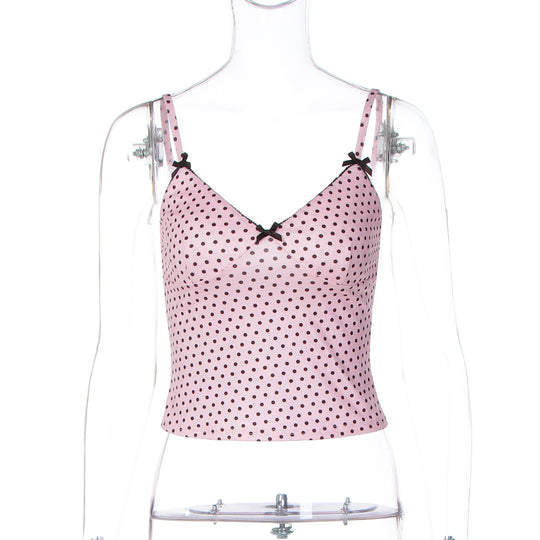 Damen Trägertop mit verspieltem Punktedesign und zarten Schleifen EB