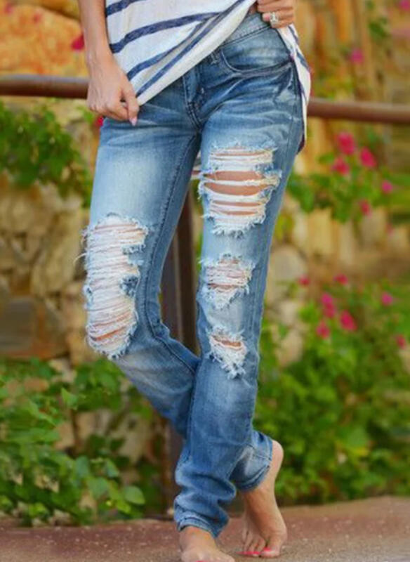 Damen Ripped Jeans im lässigen Urbanstyle mit ausgefransten Säumen EB