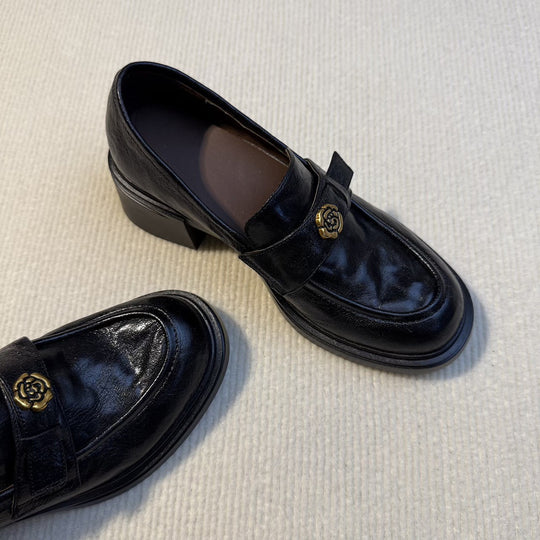Damen Mokassins mit eleganter Schnallenverzierung und komfortablem Blockabsatz EB