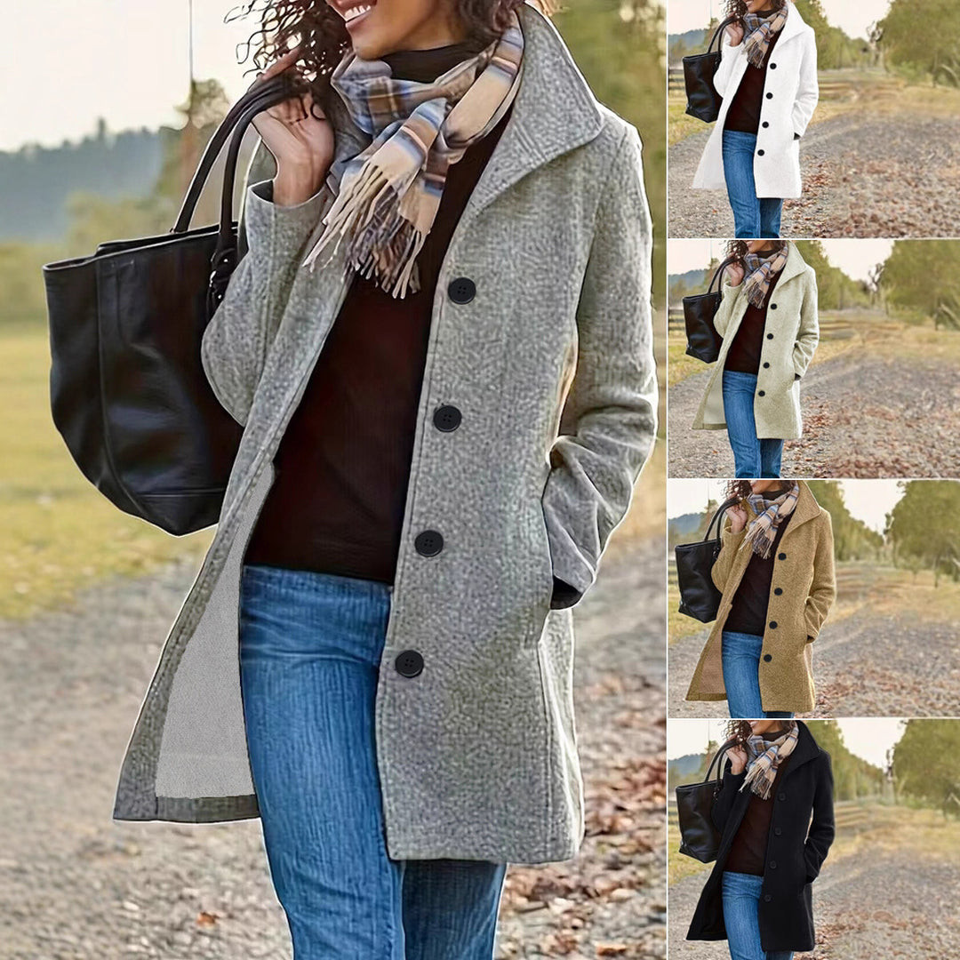 Damen nan taillierter Wollmix-Mantel mit großer Knopfleiste und Eingrifftaschen EB