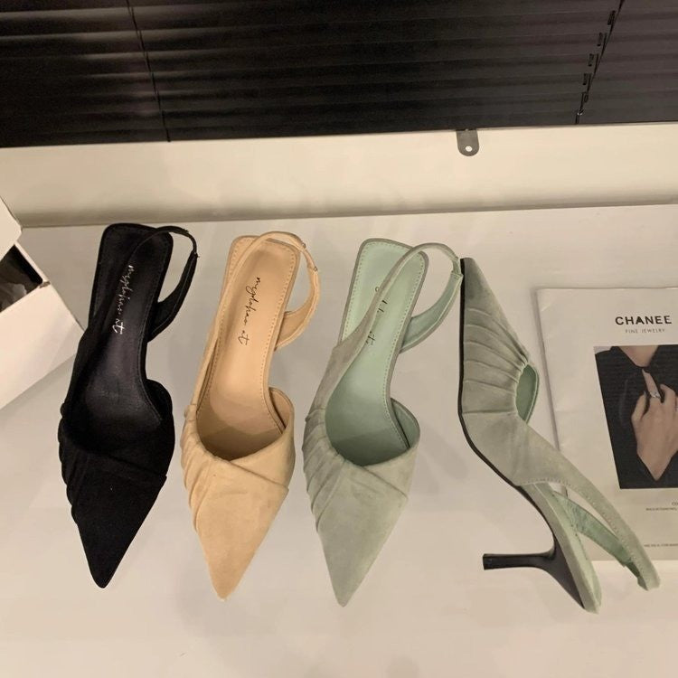Damen Elegante Slingback-Pumps mit feinen Falten und spitzem Zehenbereich EB
