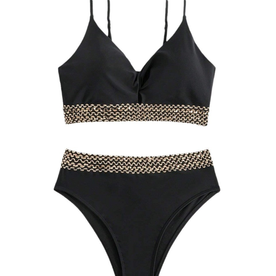 Damen Hochgeschnittener Bikini mit eleganter Kettenverzierung EB