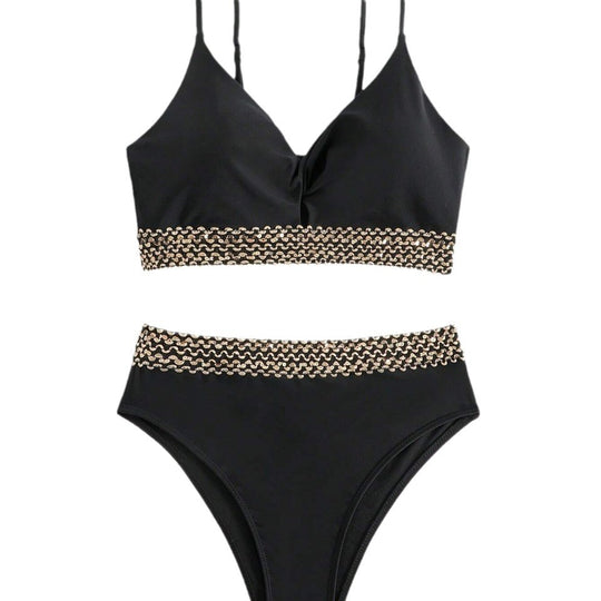 Damen Hochgeschnittener Bikini mit eleganter Kettenverzierung EB