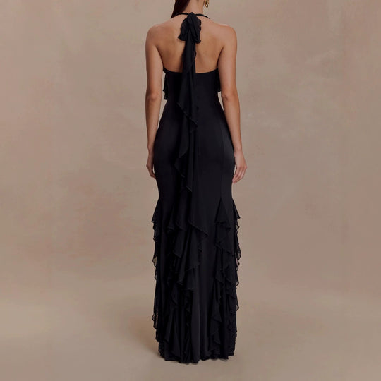 Damen Elegantes Langarm-Maxikleid mit Rüschendetails EB