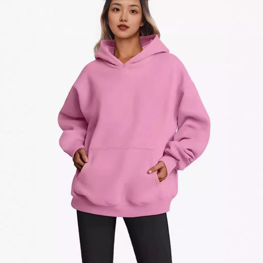 Damen nan Longline-Oversize Hoodie mit tiefer Schulter, verstärkter Kängurutasche und geripptem Saum EB