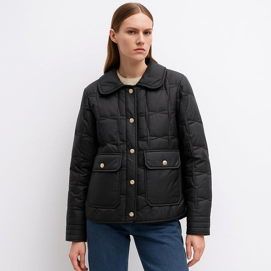 Damen modische gesteppte Jacke mit Taschen und Knopfverschluss EB