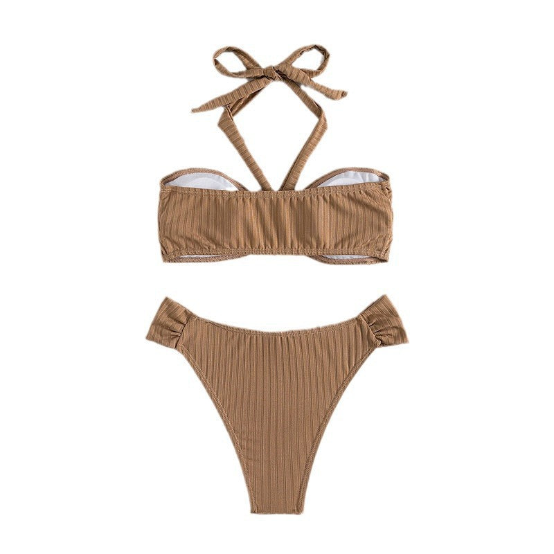 Damen Bandeau-Bikini-Set mit modischem Wickeldetail und hohem Beinausschnitt EB