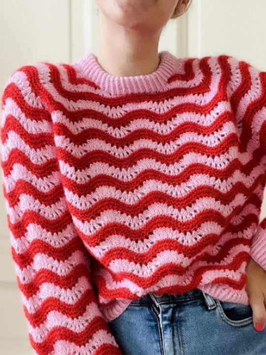 Damen Strickpullover mit wellenförmigem Muster und großzügigem Schnitt EB