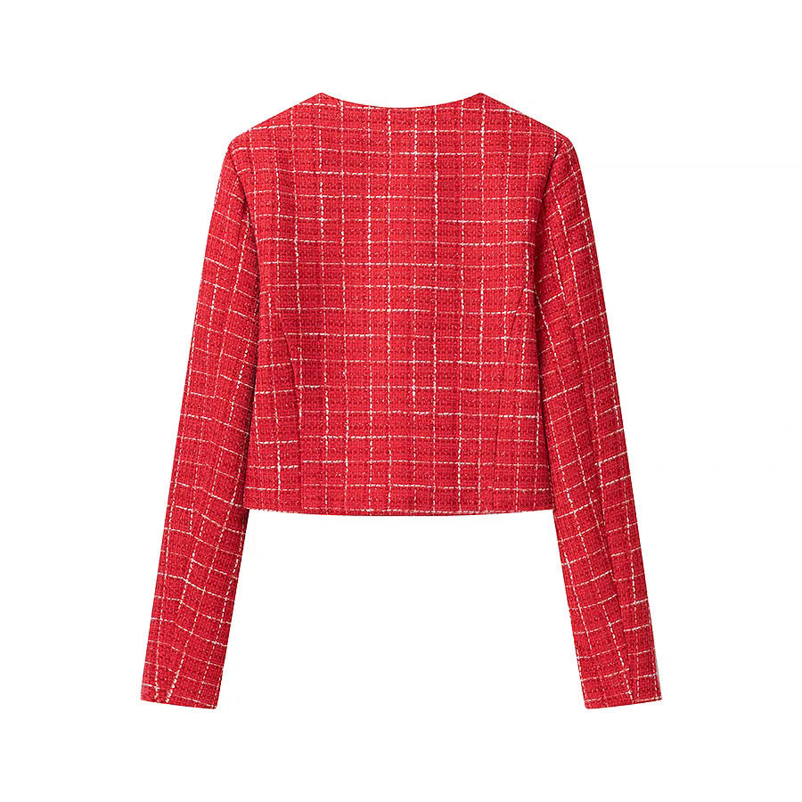 Damen Kurzjacke im klassischen Karomuster mit dekorativen Knöpfen EB