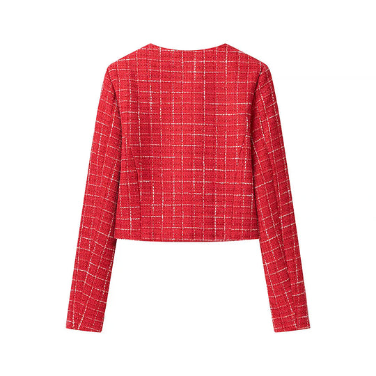 Damen Kurzjacke im klassischen Karomuster mit dekorativen Knöpfen EB