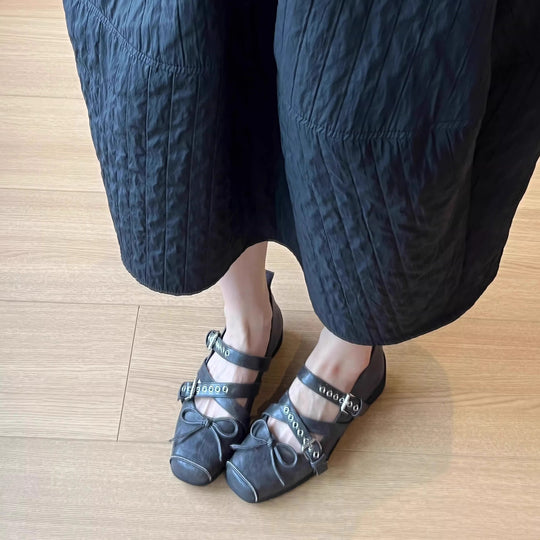 Damen Ballerina-Schuhe mit raffinierten Schnallen und elegantem Schleifendesign EB