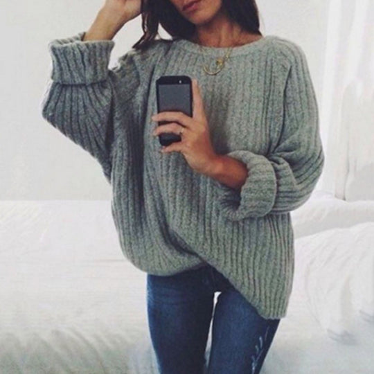 Damen Oversized Strickpullover mit strukturiertem Rippenmuster und lässigem Schnitt EB