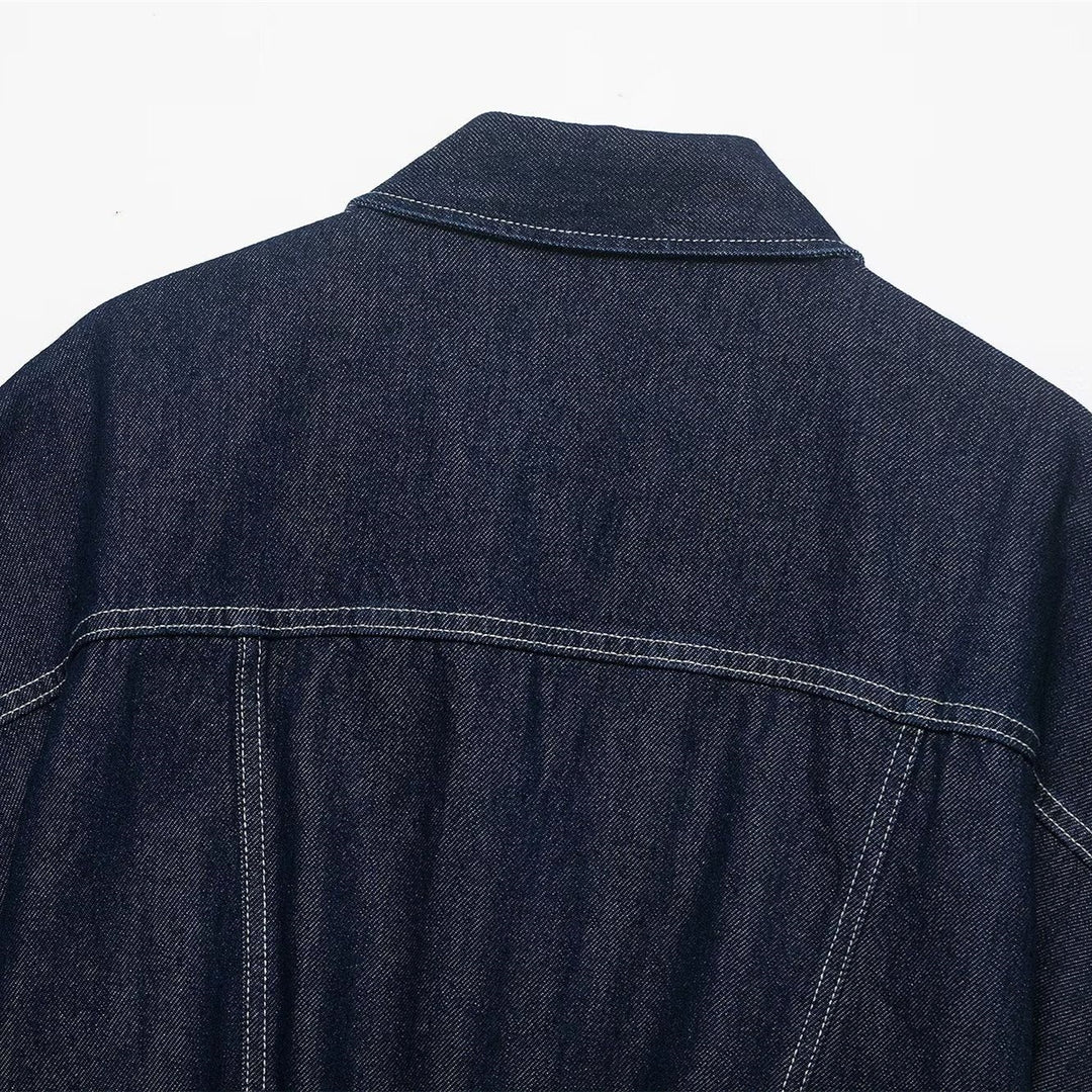 Damen Oversize Denim-Bluse mit praktischen Taschen und elastischem Saum EB