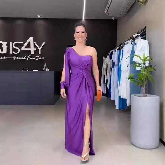 Damen Maxikleid mit asymmetrischem Design und seitlichem Schlitz EB