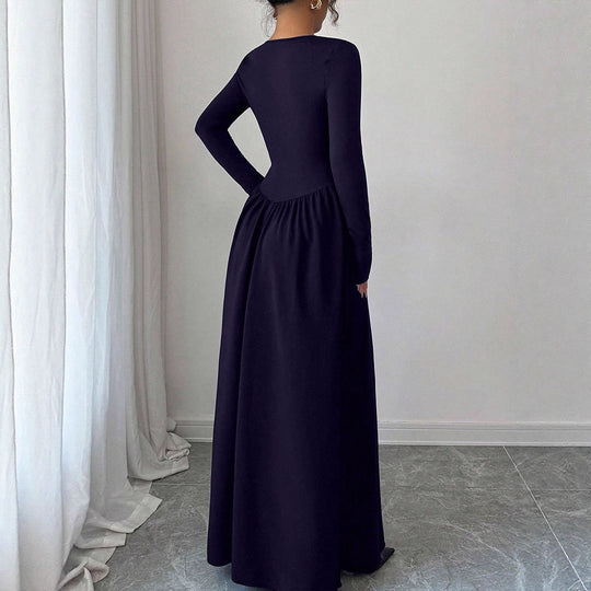 Damen Maxikleid mit eleganten Knopfdetails und fließendem Rockteil EB
