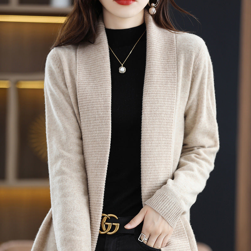 Damen Strickjacke mit eleganten Rippenstrukturen und offenem Schnitt EB