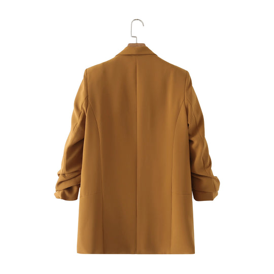 Damen eleganter Blazer mit gekrempelten Ärmeln und praktischen Taschen EB