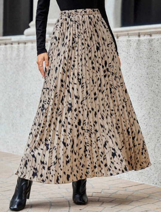 Damen Maxi-Faltenrock mit modischem Muster EB