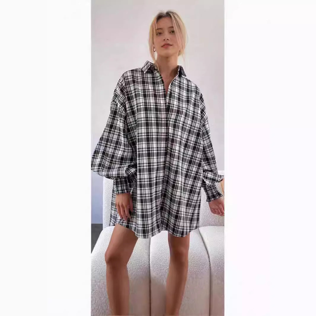 Damen Karierte Oversize-Hemdshirt mit lässigem Schnitt EB