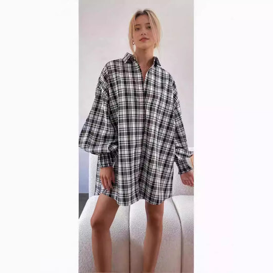 Damen Karierte Oversize-Hemdshirt mit lässigem Schnitt EB