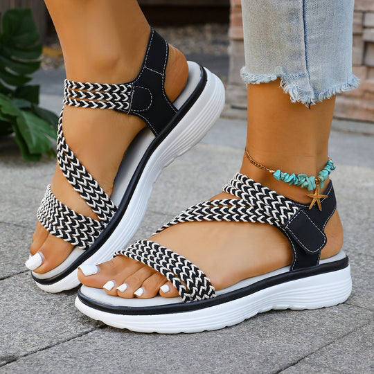 Damen Komfortable Freizeitsandalen mit elastischen Kreuzriemen und gepolsterter Sohle EB