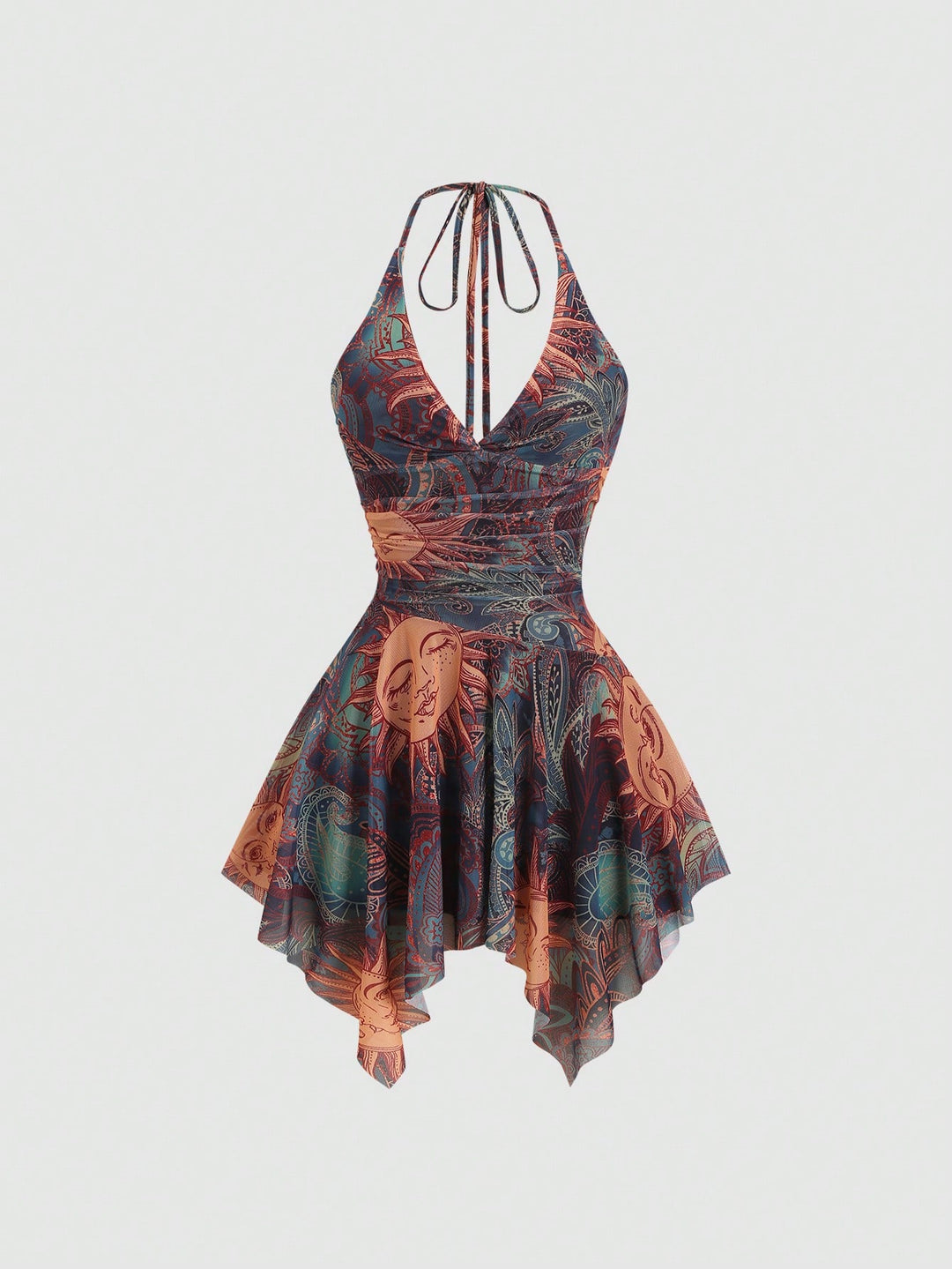 Damen lässiges Strandkleid mit asymmetrischem Saum und raffiniertem Druck EB