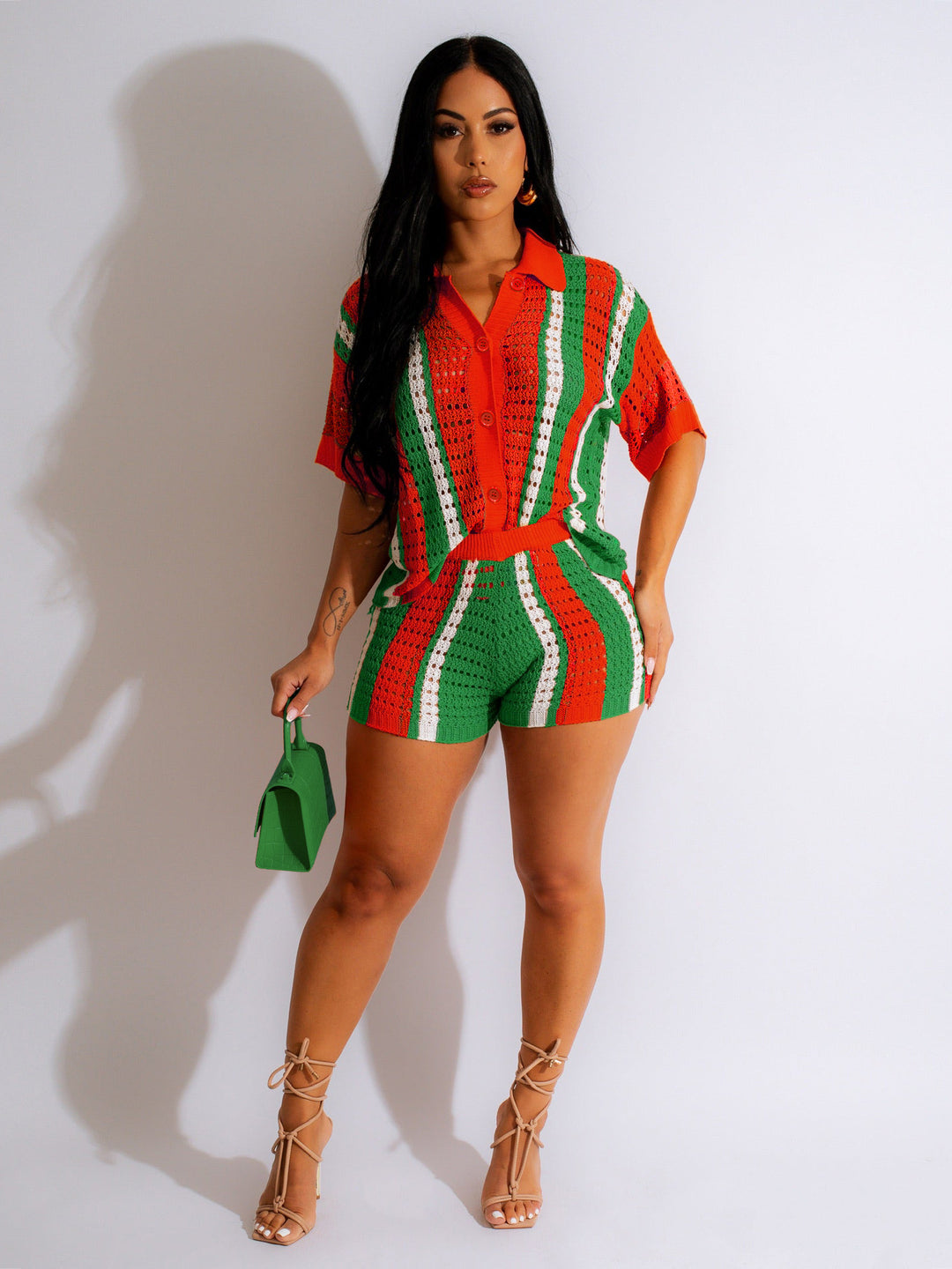 Damen Set aus gehäkeltem Top und Shorts EB