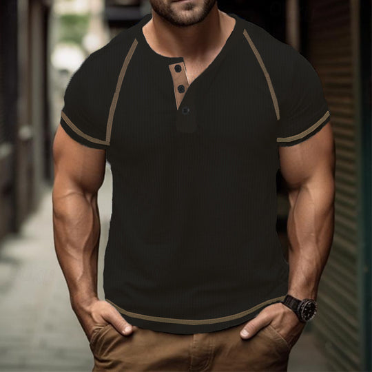 Herren Kurzarm-Henley-T-Shirt mit strukturierter Oberfläche und praktischer Knopfleiste EB