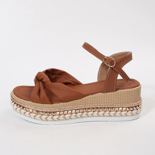Damen elegante Plateau-Sandalen mit dekorativem Knötchen-Design EB