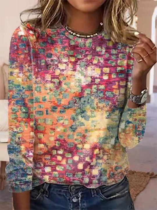 Damen Langärmeliges Oversize-Sweatshirt mit abstraktem Aquarell-Mosaikprint EB