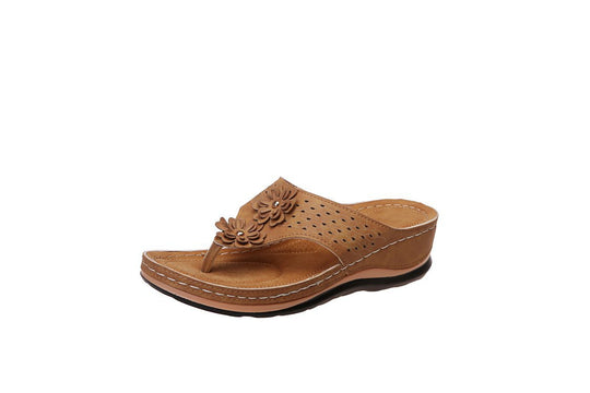 Damen Komfortable Zehentrenner-Sandalen mit floralem Design EB