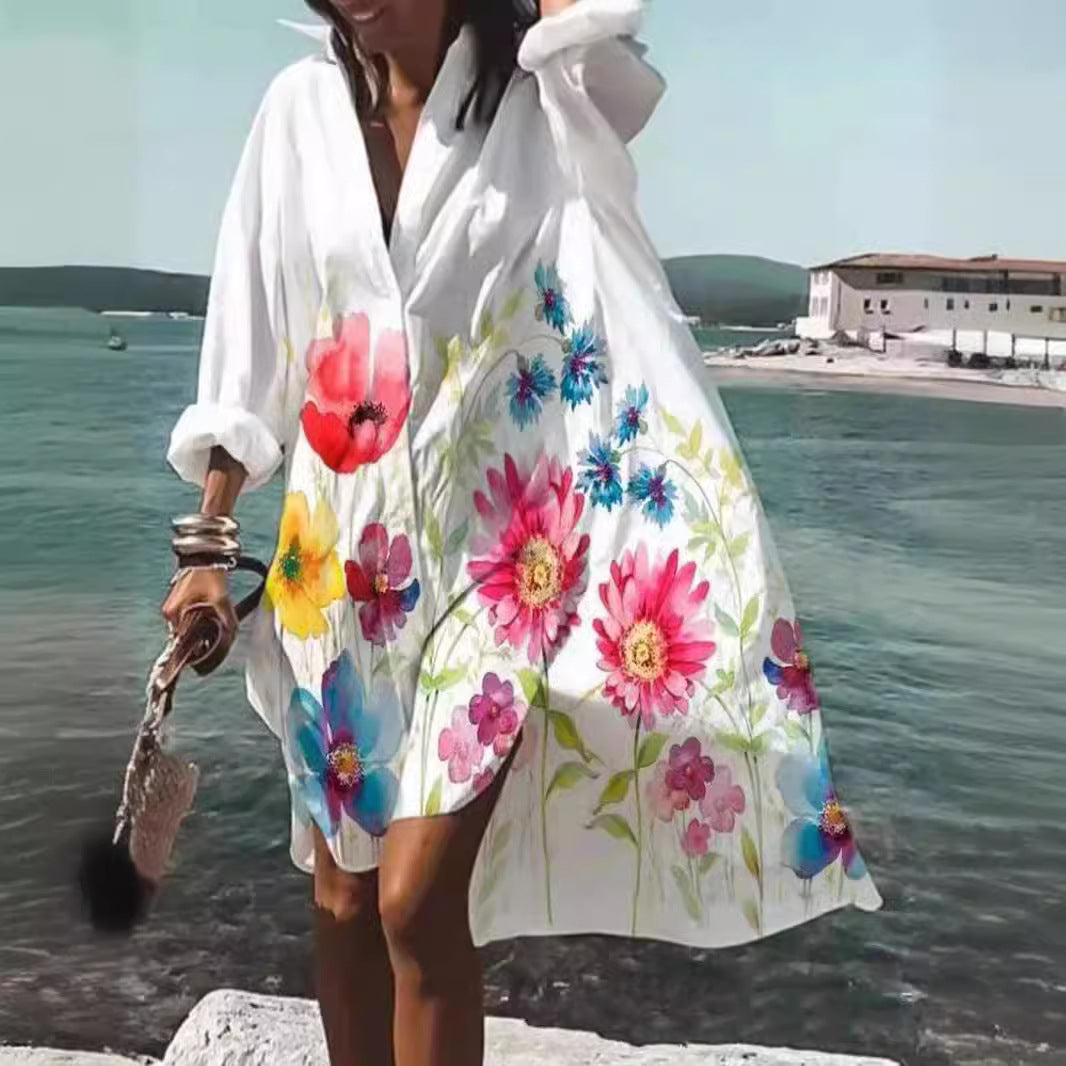 Damen nan luftiges Strandkleid Kaftan mit tropischem Blattprint und weitem Schnitt EB