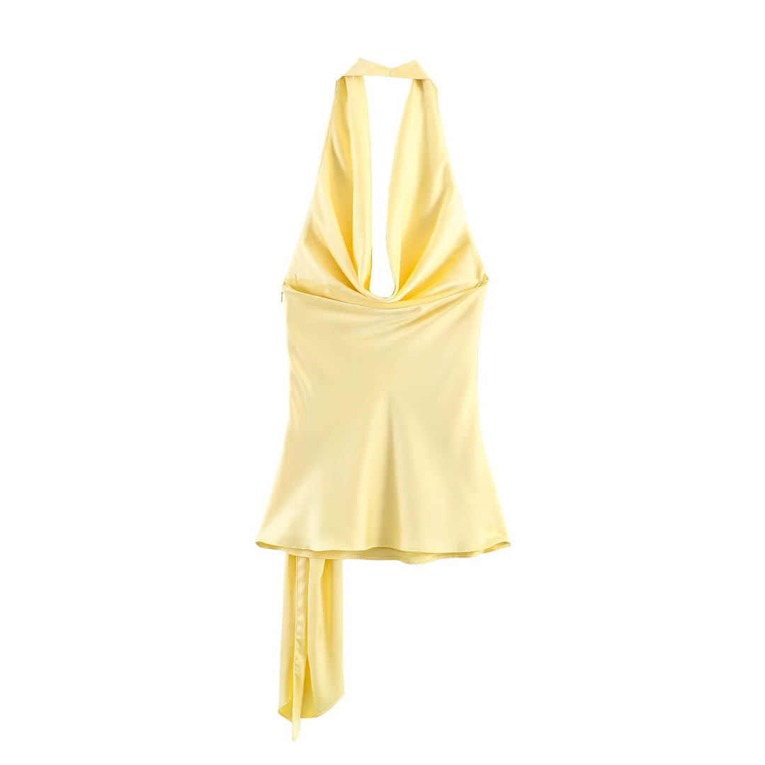 Damen Haltertop mit elegantem Wickelverschluss und fließendem Satinfinish EB