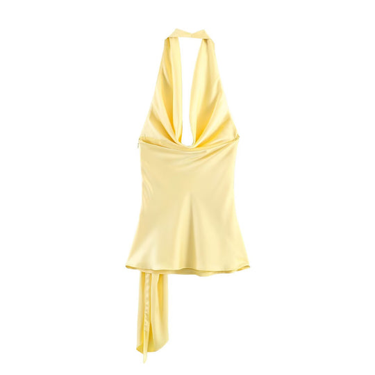 Damen Haltertop mit elegantem Wickelverschluss und fließendem Satinfinish EB